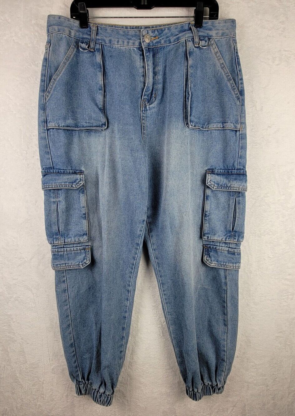 Y2K Cargo Denim Joggers Sz 14 Baggy Oversize Skater Hip Hop Street Utility Jeans